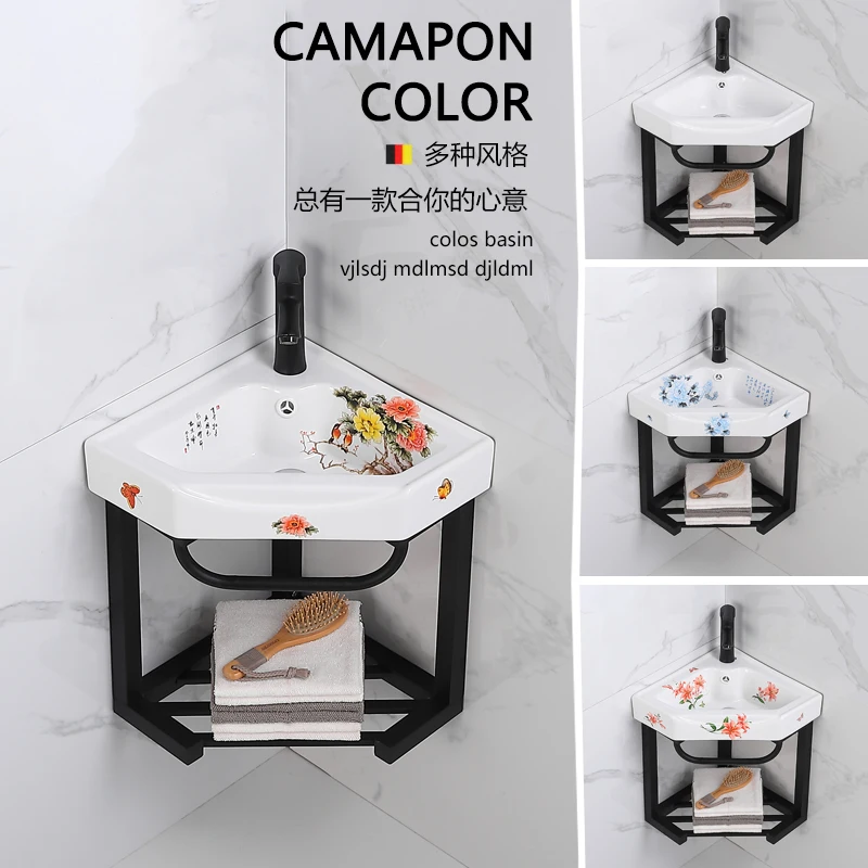 

Треугольный умывальник Ванная комната из нержавеющей стали Настенный керамический умывальник Угловой умывальник для маленькой квартиры Балконная раковина Мини