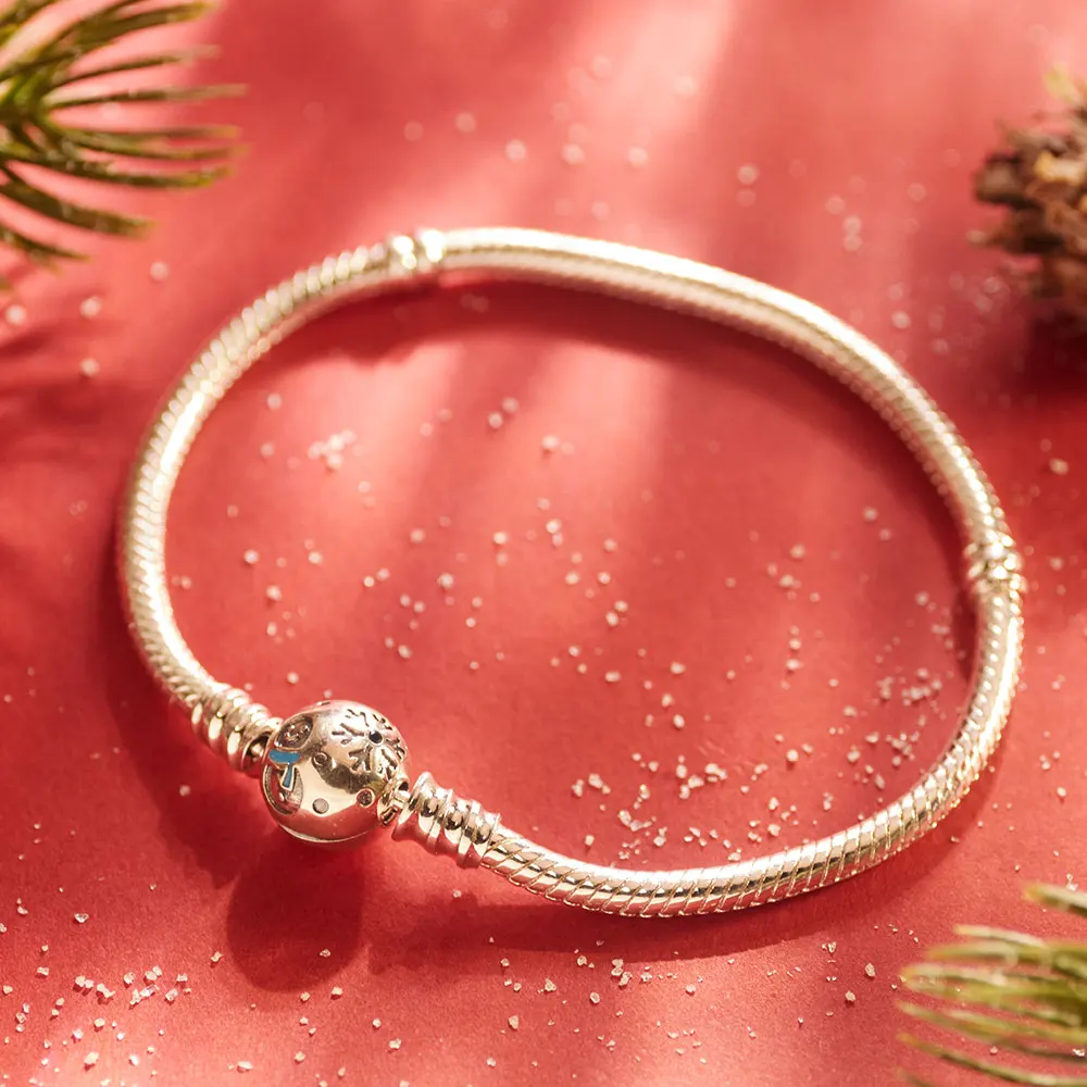 

Новый рождественский браслет из стерлингового серебра 925 пробы, зимний снежный браслет, оригинальный шарм, ювелирные изделия из бисера, сделай сам, подарок для изготовления ювелирных изделий для женщин