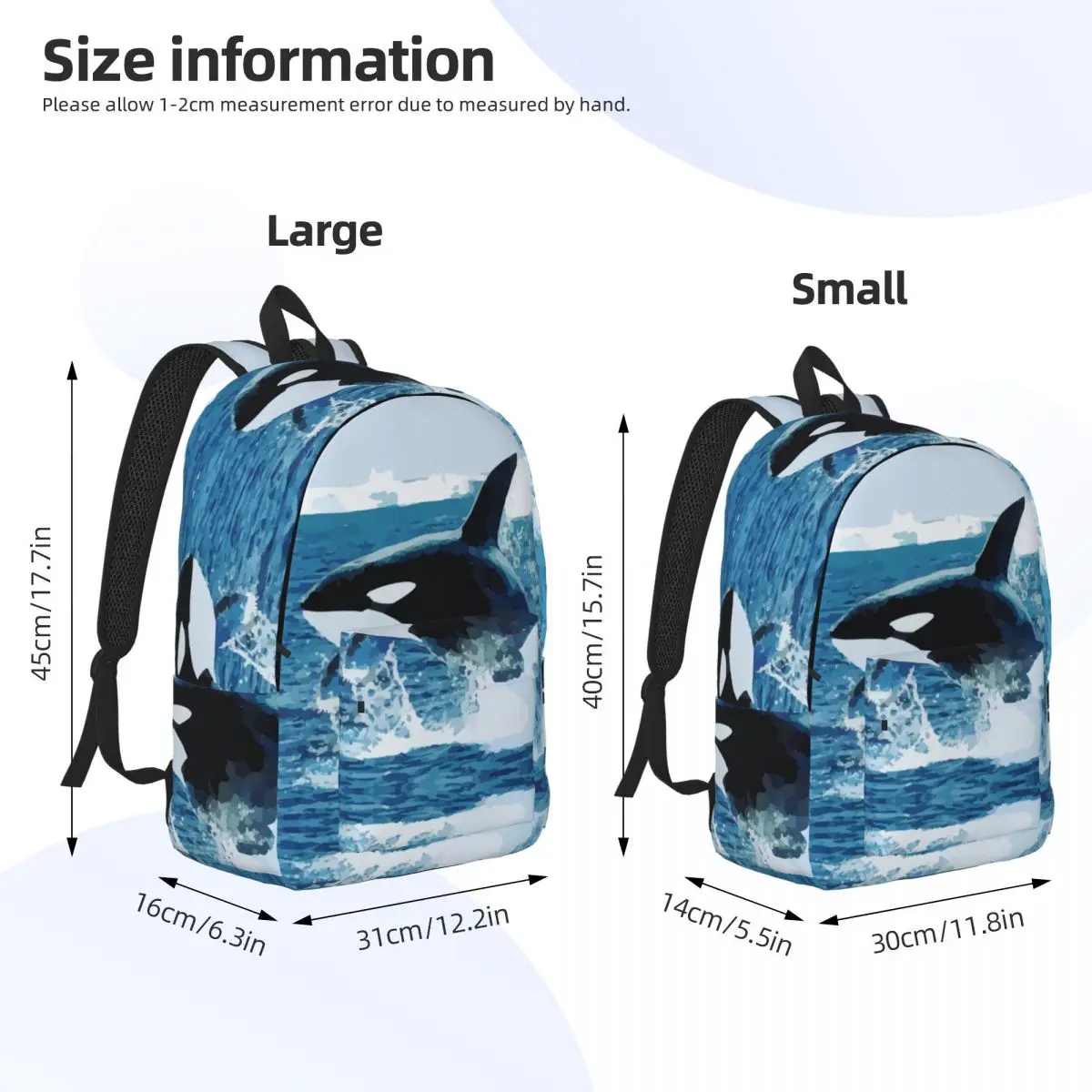 Laptop Backpack Unique Orca Killer Whale School Bag Durable Student Backpack Boy Girl Travel Bag