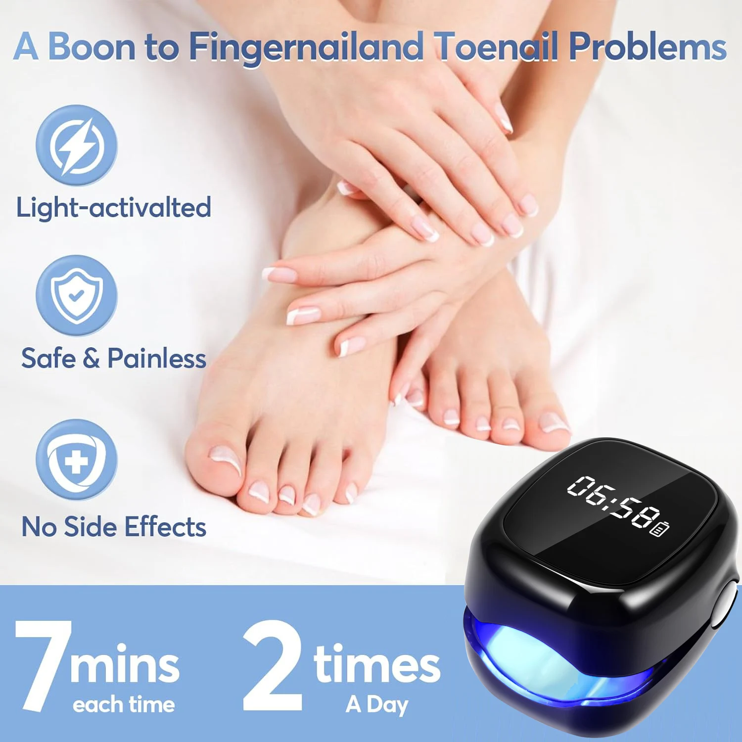 

For Home Use Nail Fungus Treatment Device 905Nm Infrared And 470Nm Blue LED Laser Efficient Onychomycosis Therapy Black