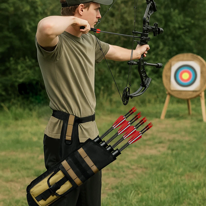

Lightweight Foldable Hip Arrow Quiver Compact Archery Arrows Bag with Pockets and Carry Strap for Hunting Bow Shooting Equipment