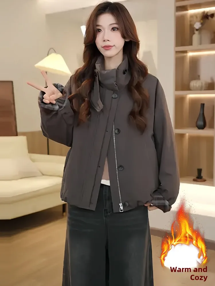 เสื้อโค้ทผ้าฝ้ายบุซับในสำหรับผู้หญิง สไตล์เกาหลี น่ารัก อเนกประสงค์ ใส่สบาย เหมาะสำหรับฤดูหนาว เหมาะกับการเดินทางไปทำงาน