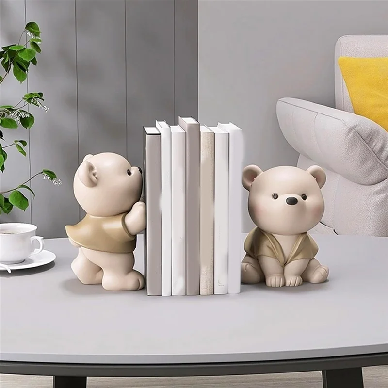 -A25M Cute Bear Decorative Bookends, Unique Book Ends To Hold Books Heavy Duty Book Holder Organizer Stopper For Home Decor