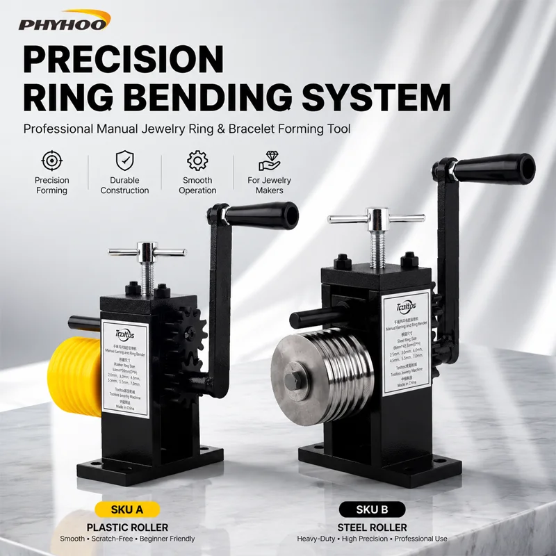 

PHYHOO Manual Ring Bending Machine System Precision Jewelry Earring Bracelet Forming Tool Rolling Mill Plastic Steel Rollers hot