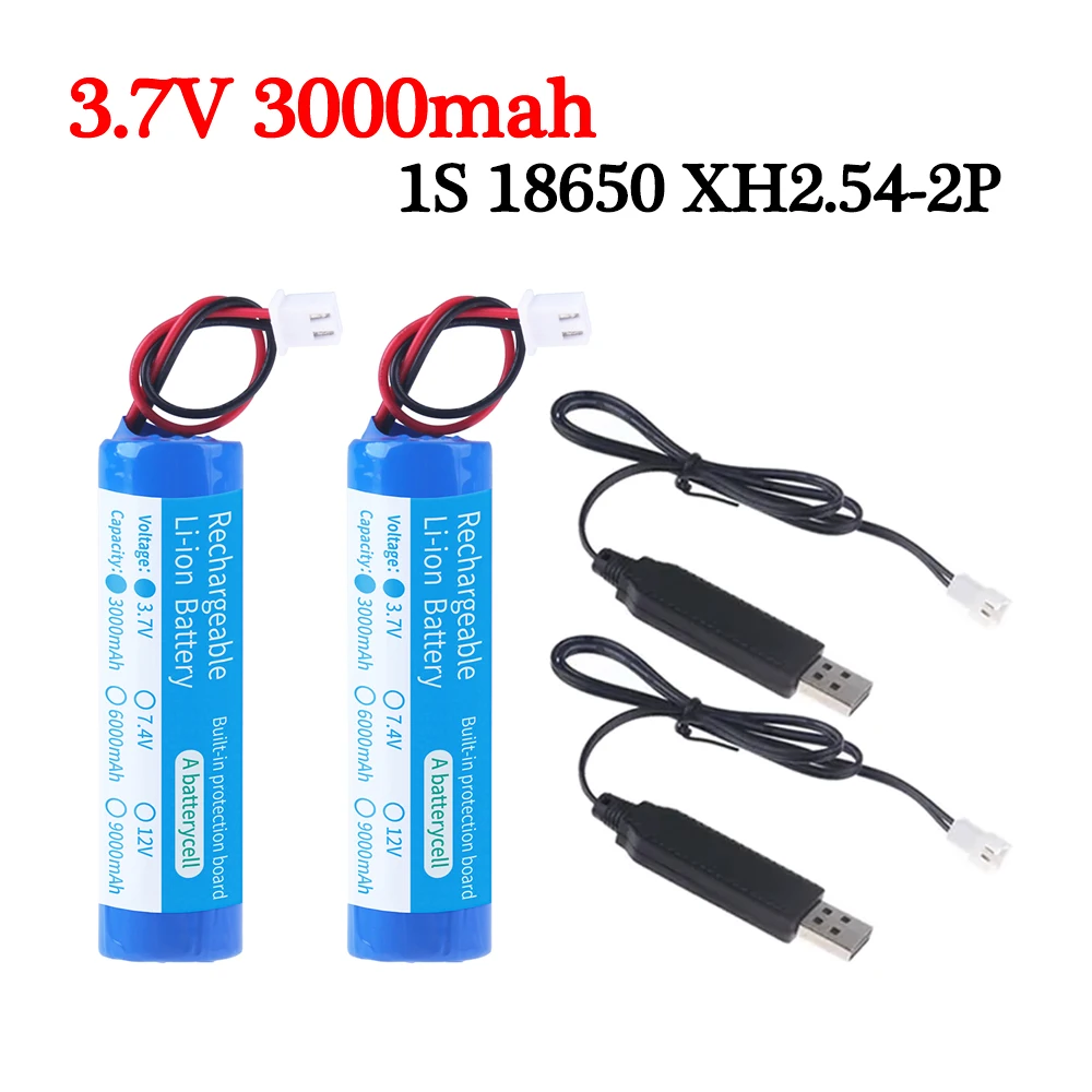 Baterai Lithium 3.7V 3000mAh 18650 dengan colokan XH2.54-2P baterai isi ulang pengisi daya untuk memancing lampu LED Speaker Bluetooth