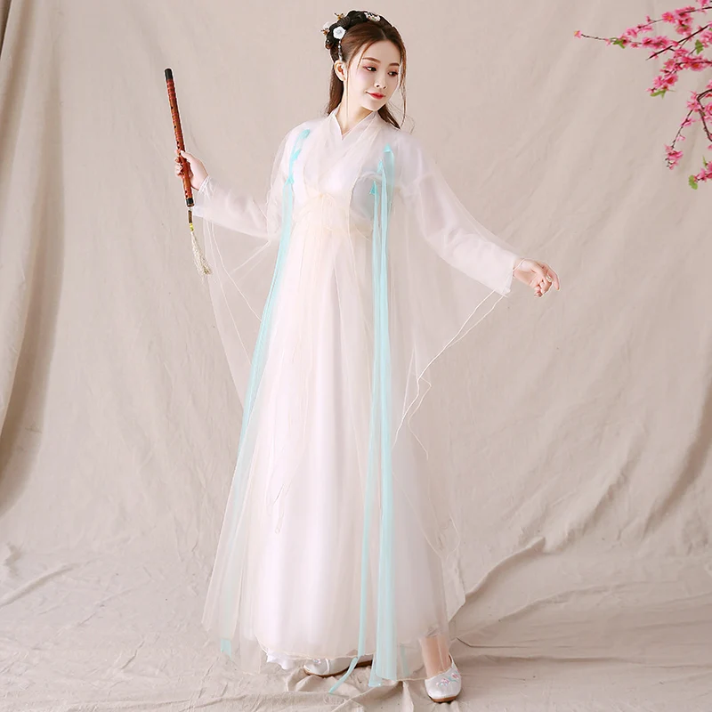 

Han Chinese Clothing Style Ancient Female Yarn Student Guzheng Classical Dance Costume Suit