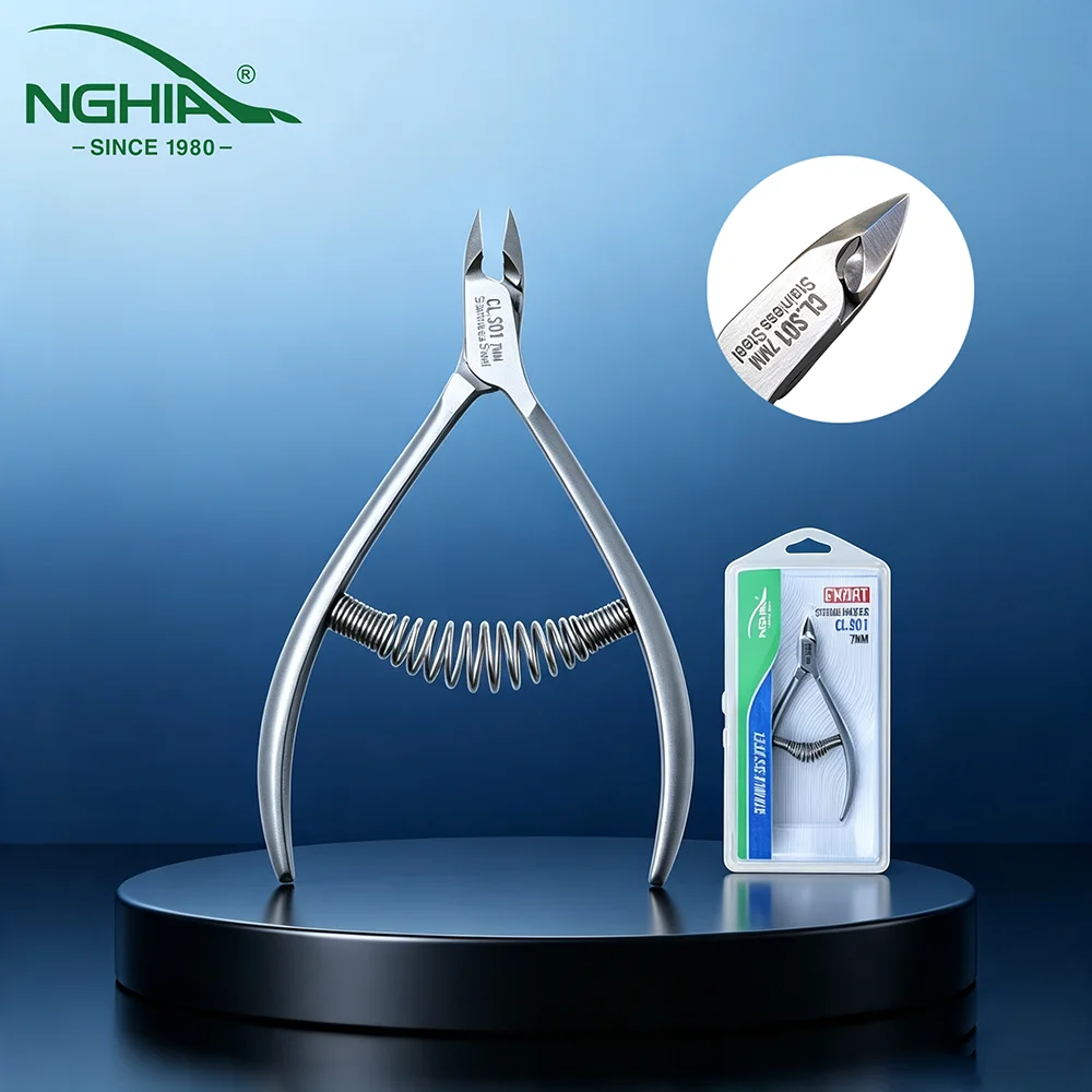 NGHIA Premium Hard Steel Cuticle Nipper CLS01 Precision Nail Tech Nipper Full Jaw and Single Spring