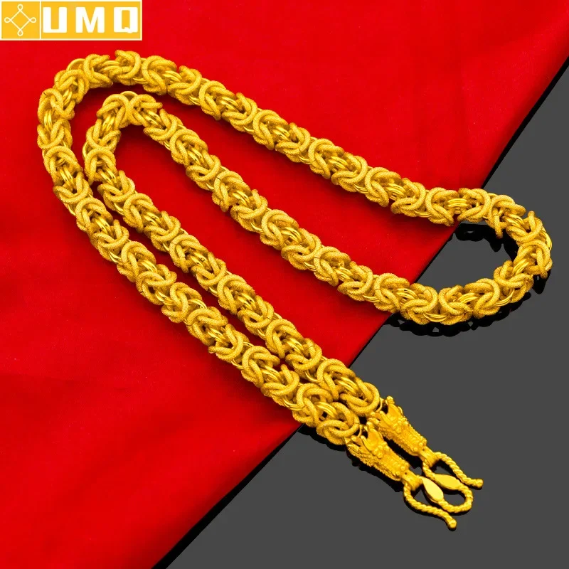 Plated 100% Real Gold 999 24k Necklace Rope 18K Length 60cm for Men's Neck Chain Wedding Engagement Fine Jewelry