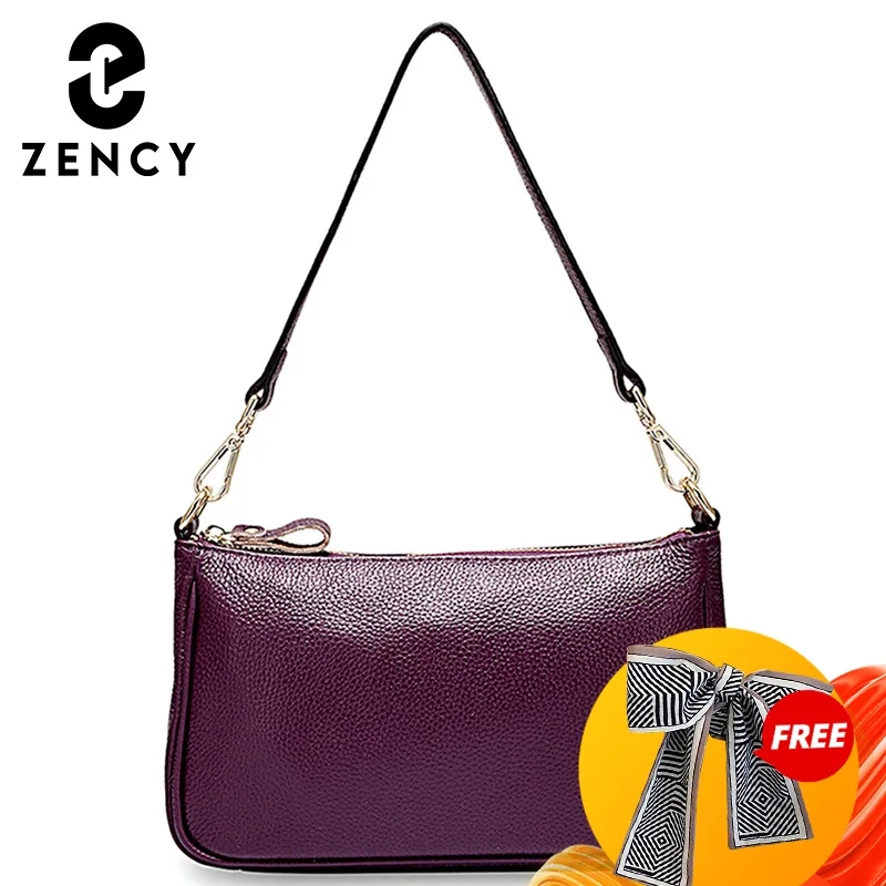 Zency Elegant Purple Women Shoulder Bag 100% Genuine Leather Handbag Black Hobos Fashion Lady Messenger Crossbody Purse Small