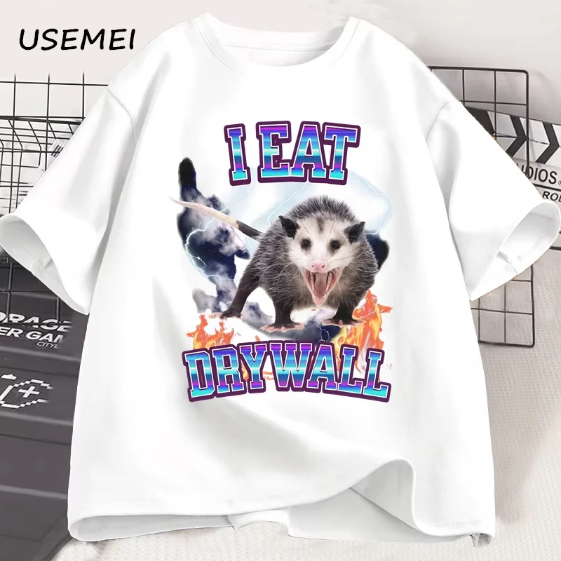 

I EAT DRYWALL Joke Tshirt for Men Women Funny Opossum T-shirt Animal Humorous Graphic Tee Trendy Cotton Short Sleeve T Shirt