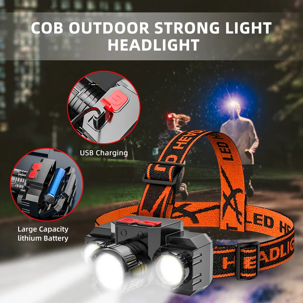 Strong Power LED Headlamp Outdoor Work Light Rechargeable Headlight Flashlight Waterproof Fishing Camping Lamp Emergency Lamp