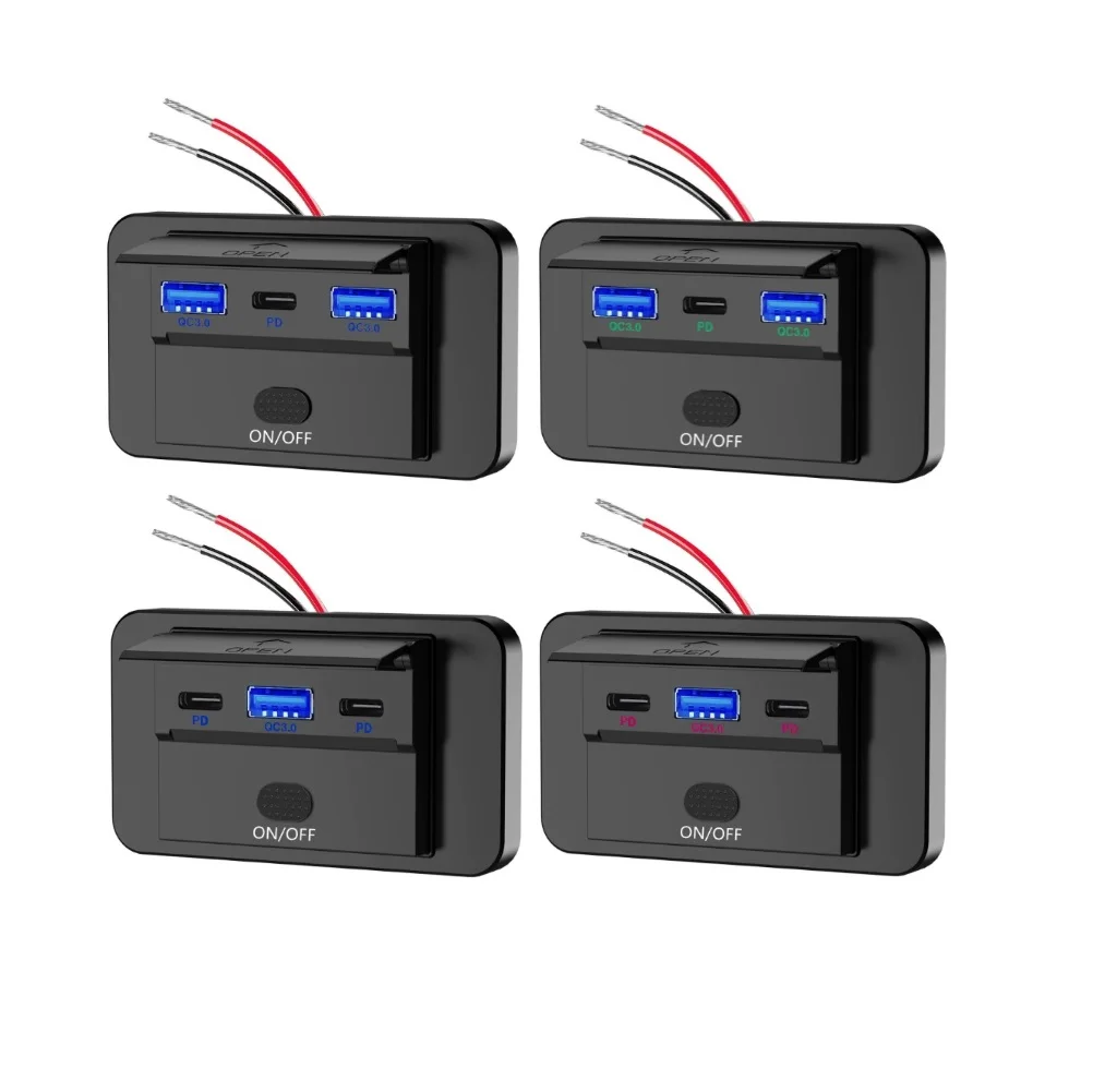 

Screw Panel Mount Fast Charging 12V-24V Input USB Type C Outlets 3-ports PD QC3.0 Bus Truck Boat Camper ATV Car Charger Socket