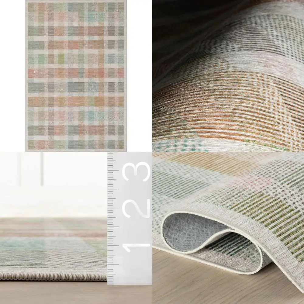 

Multicolored & Ivory Plaid Machine Washable Area Rug, 3x5 Feet, Durable and Stylish for Home Decor