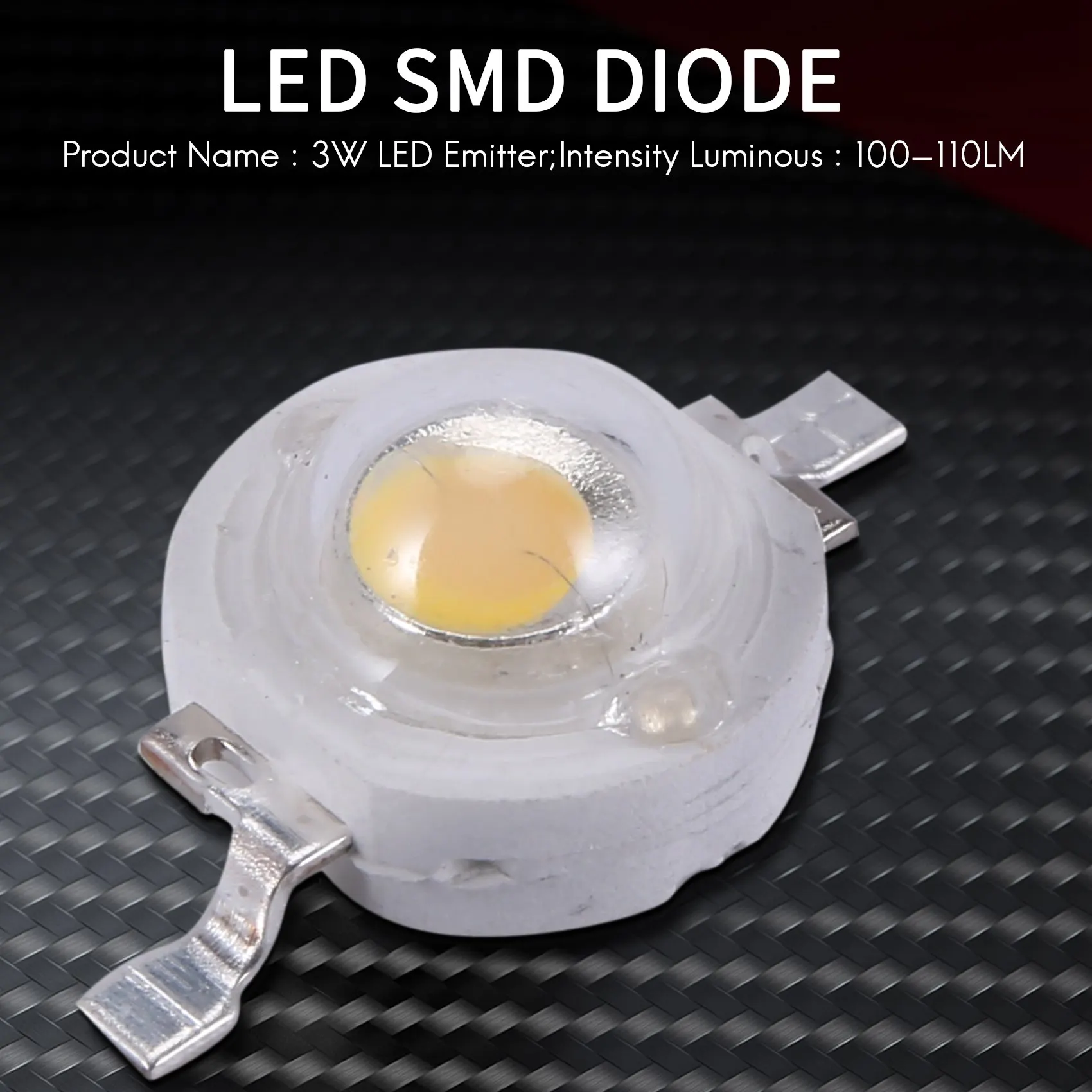 따뜻한 흰색 LED 비드 이미터, 고출력 2 핀, 3W, 100-110Lm, 10 개