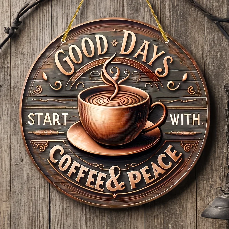 Letrero de madera redondo vintage "café y paz", perfecto para cocina, hogar, oficina, cafetería o decoración al aire libre, arte de pared de estilo rural