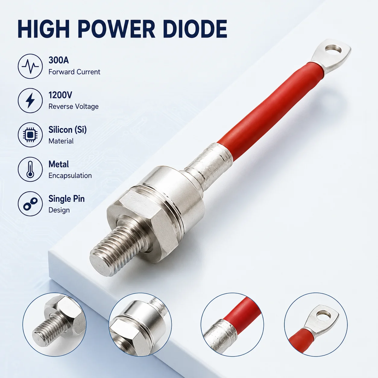 ZP300A 1200V High Power Silicon Rectifier Diode Metal Case Spiral Type For Industrial Electrical Equipment Semiconductor Tool