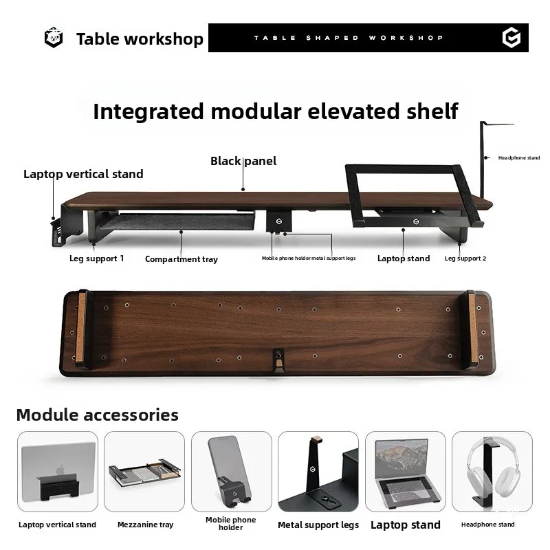 Walnut Monitor Riser Stand, Modular Desk Organizer with Large Storage Shelf, Sturdy Durable for Computer Screens, Home Office