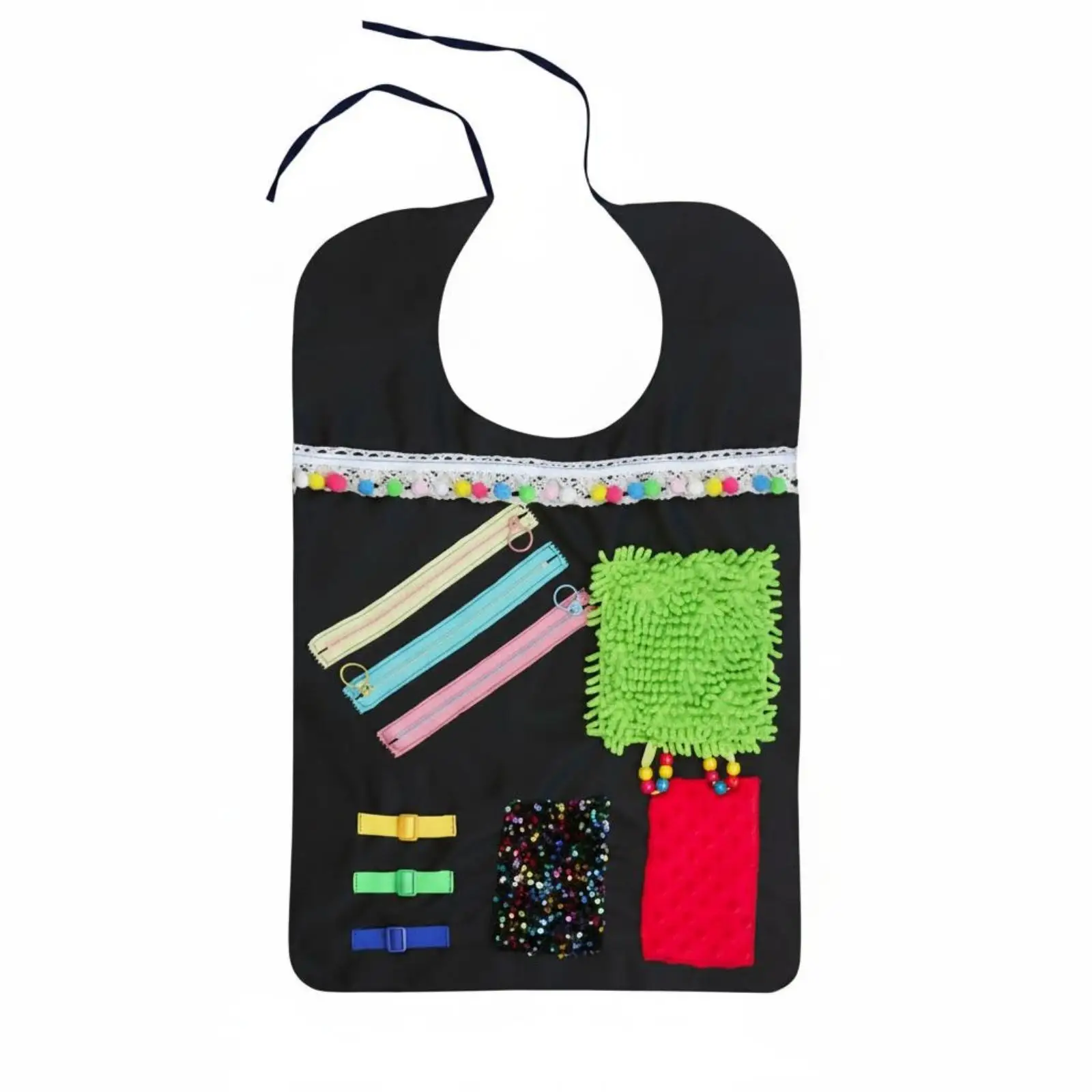 Texture Rich Activity Apron for Adult Sensory Play Sleeveless Polyester Wearable Aid for Hands Practice and Focus