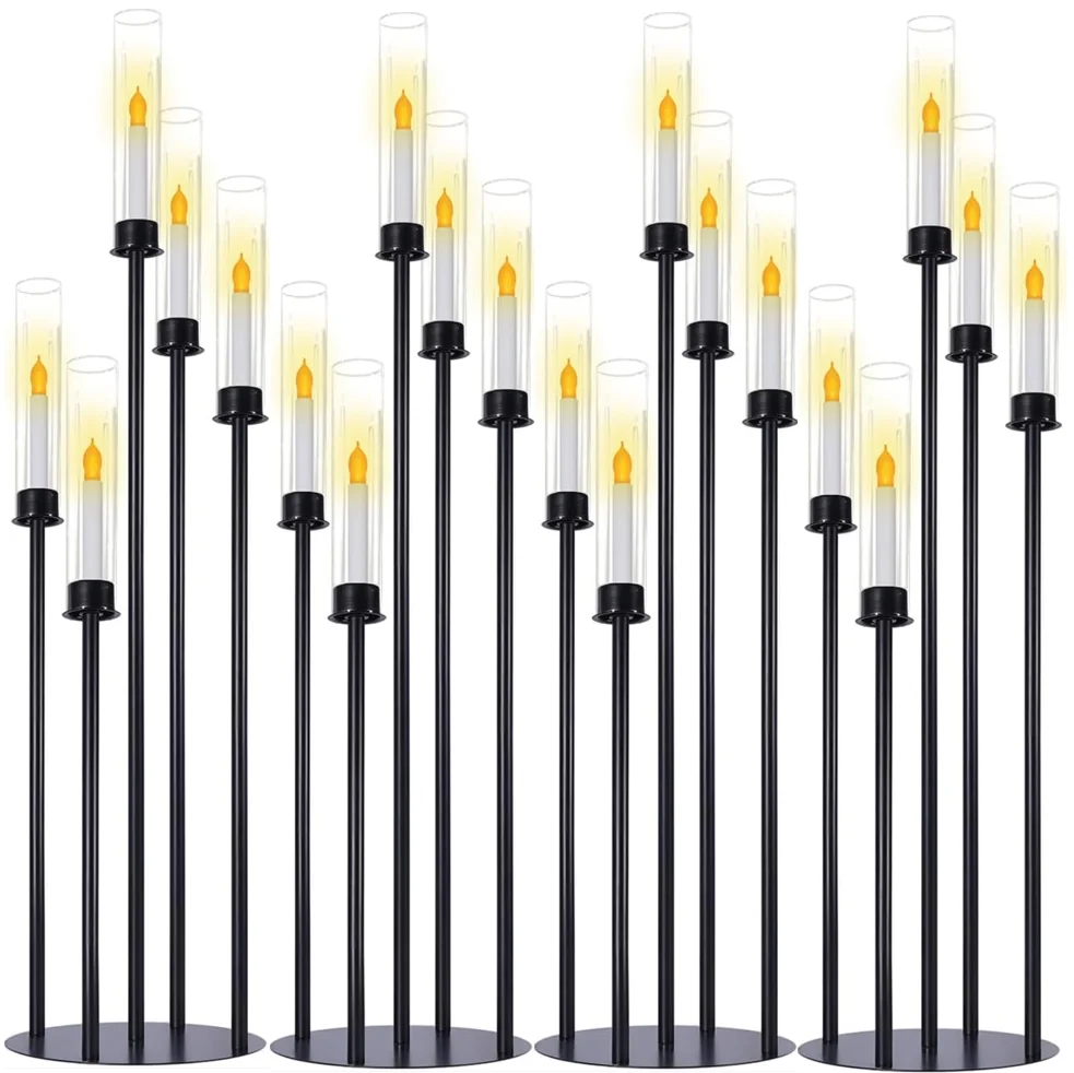 

8pcs)Black Candelabra with Cylinders for Candles stand 5 Head Metal Candle Holder Wedding Centerpiece Ceremony Reception Event