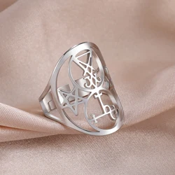 Anello regolabile Vintage in acciaio inossidabile per donna uomo Pentagrams Seal of Satan Finger Charm silil Lilith Fashion Jewelry Gift