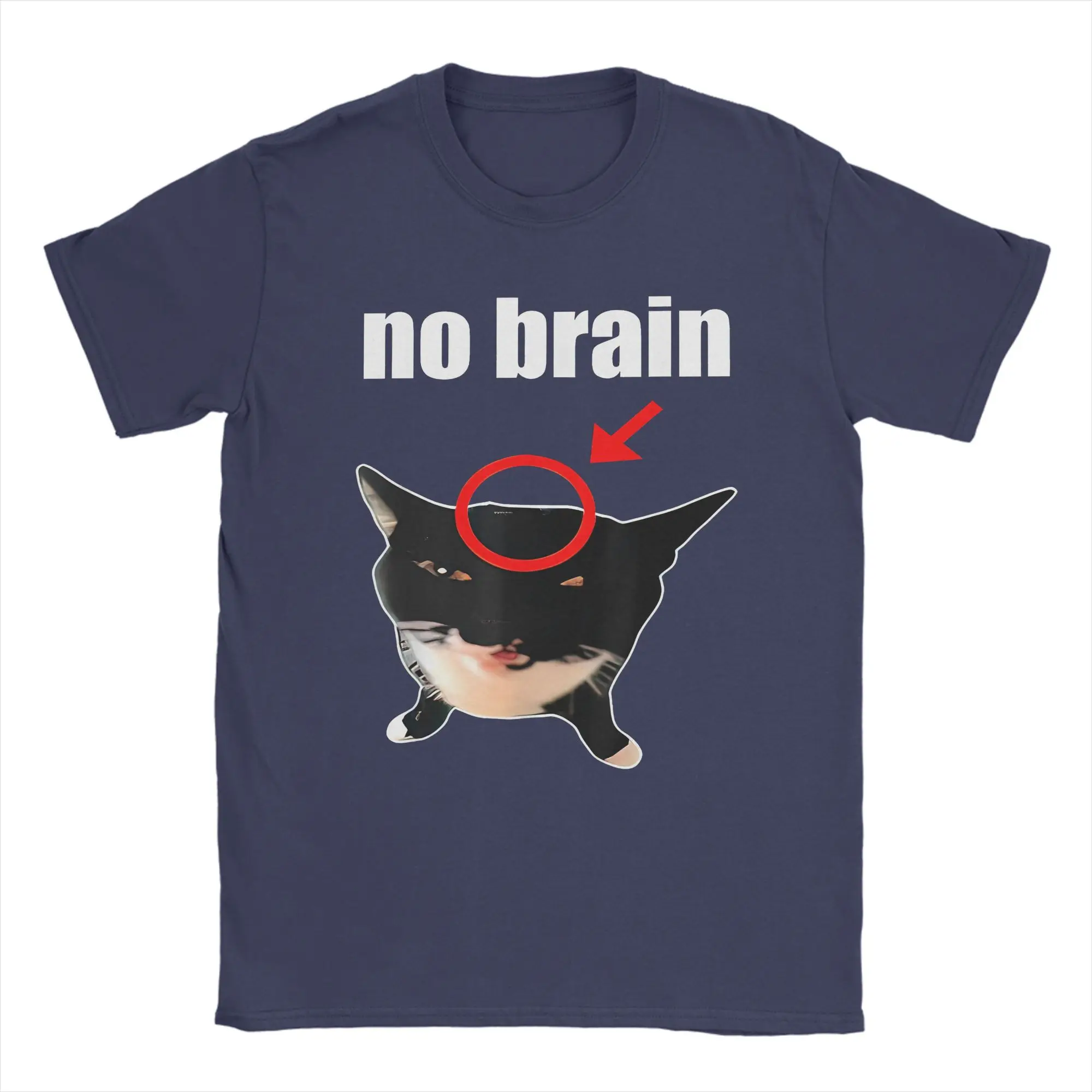 

Футболки No Brain Cat Cringey, мужская уникальная футболка из 100% хлопка с круглым вырезом, топы с короткими рукавами, идея подарка