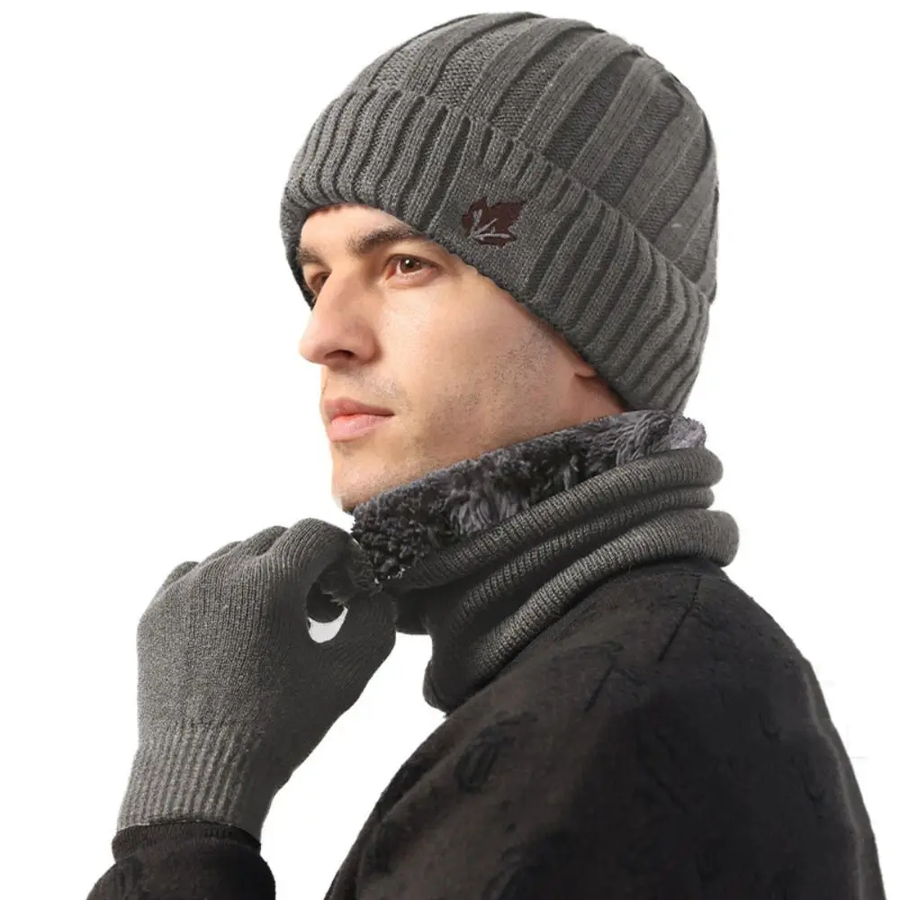 Nuevo Gorro de punto de invierno, gorro grueso a prueba de viento, bufanda, conjunto de guantes para exteriores, calentador de cuello para mantener el calor, mujeres y hombres