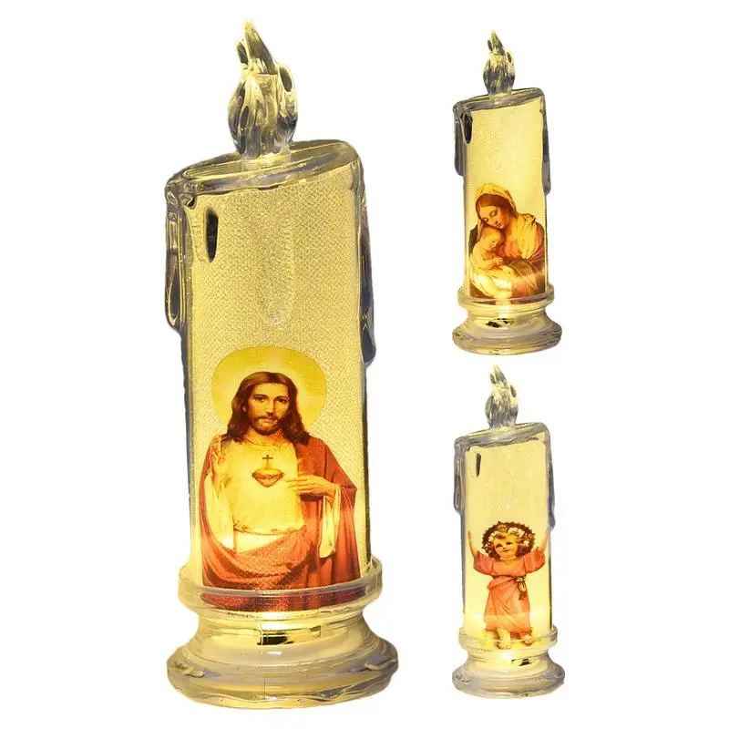 Prayer Candles Flameless LED Jesus Saints Religious Decorative Candles Devout Prayer Candles Religious Candles Festival