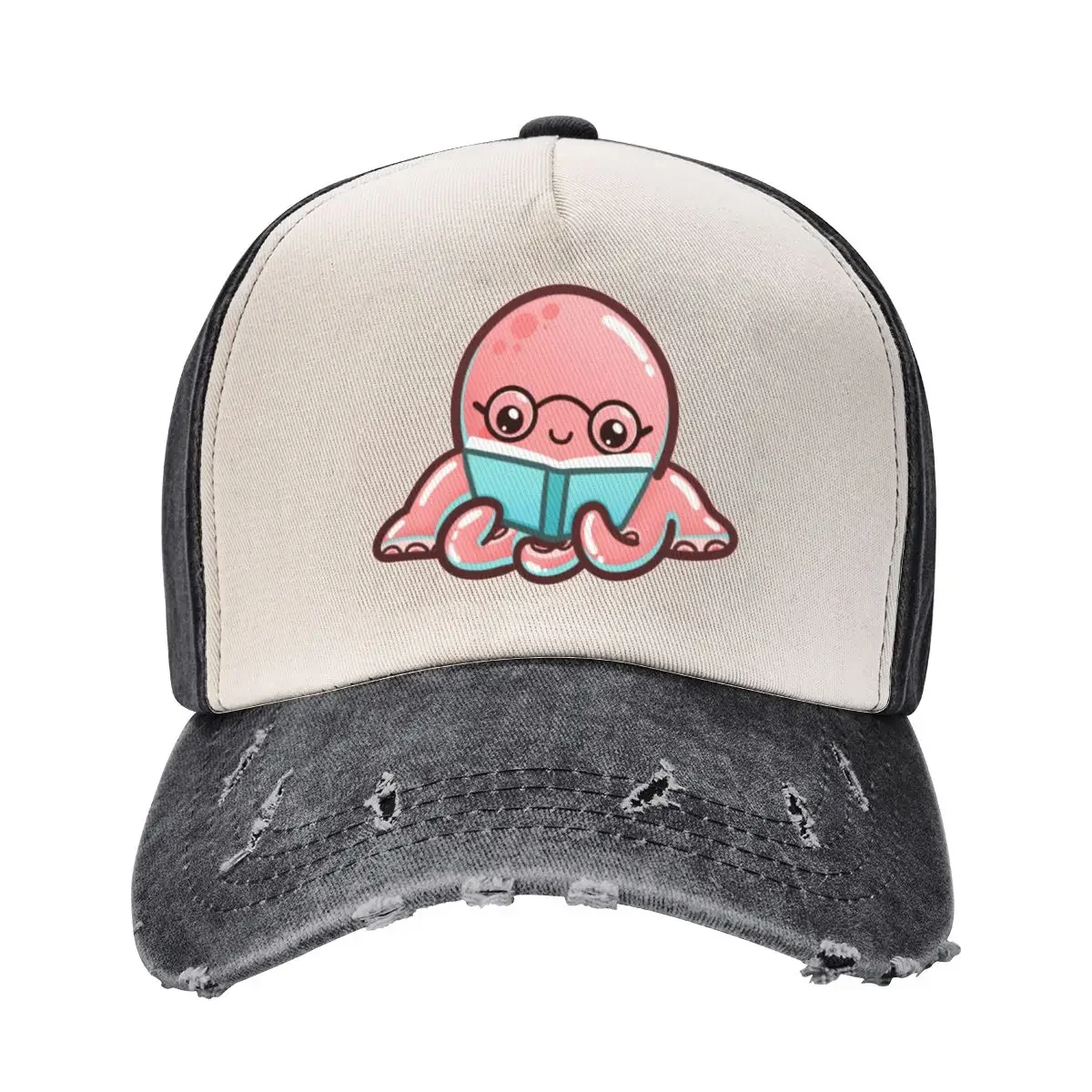 Cute Octopus with Glasses Reading a Book Baseball Cap hiking hat Snapback Cap Military Cap Man Brand Man Golf Women Men's