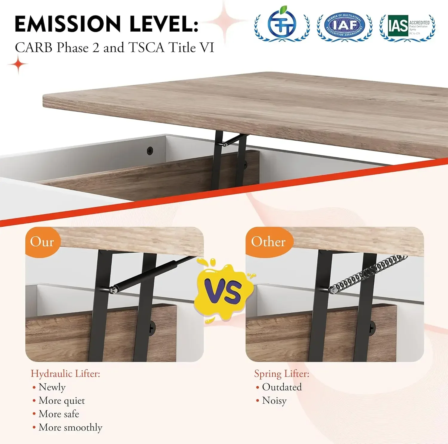 Wood Coffee Table, Lift Top Coffee Tablewith Hidden Compartment, Coffee Table for Living Room Reception Room image 5