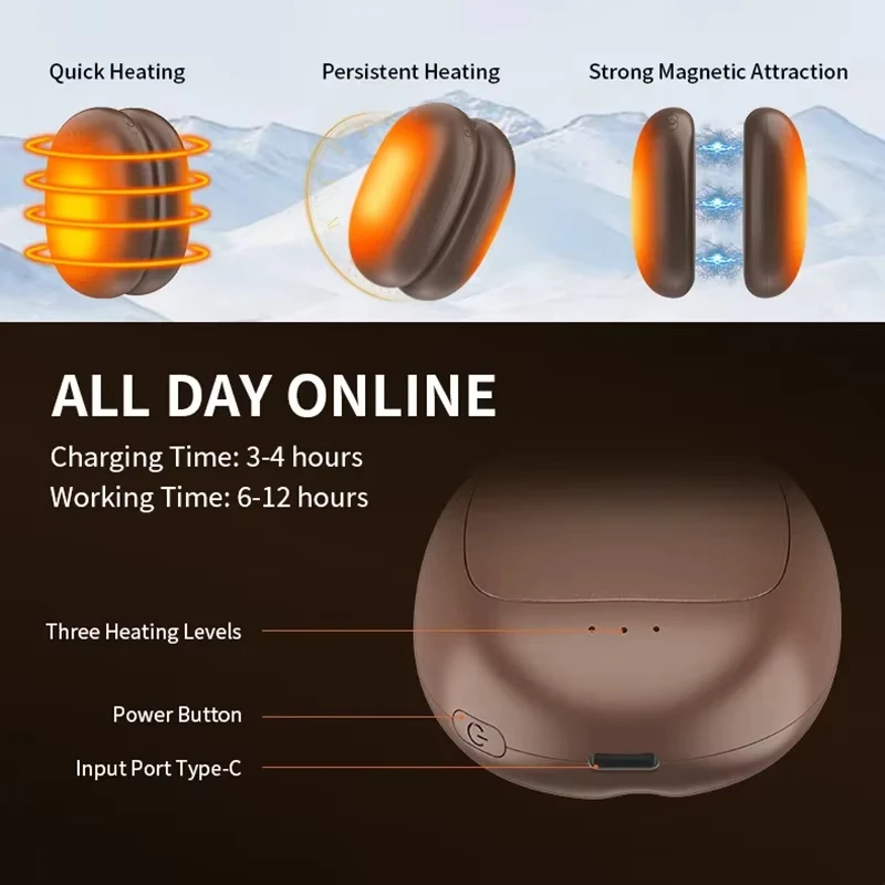 Magnetic Electric Hand Warmers 2Pack 5000mAh Large Capacity Portable USB Hand Warmer for Winter Outdoors Camping view 3