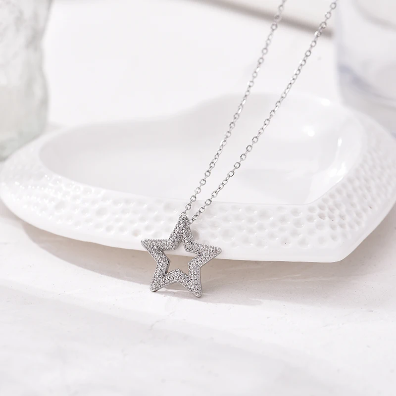 Trendige mehrfarbige Stern-Zirkon-Anhänger-Halskette für Frauen, Edelstahlkette, Vintage-Halskette, weiblicher Alltagsschmuck, Geschenk – Detail 8