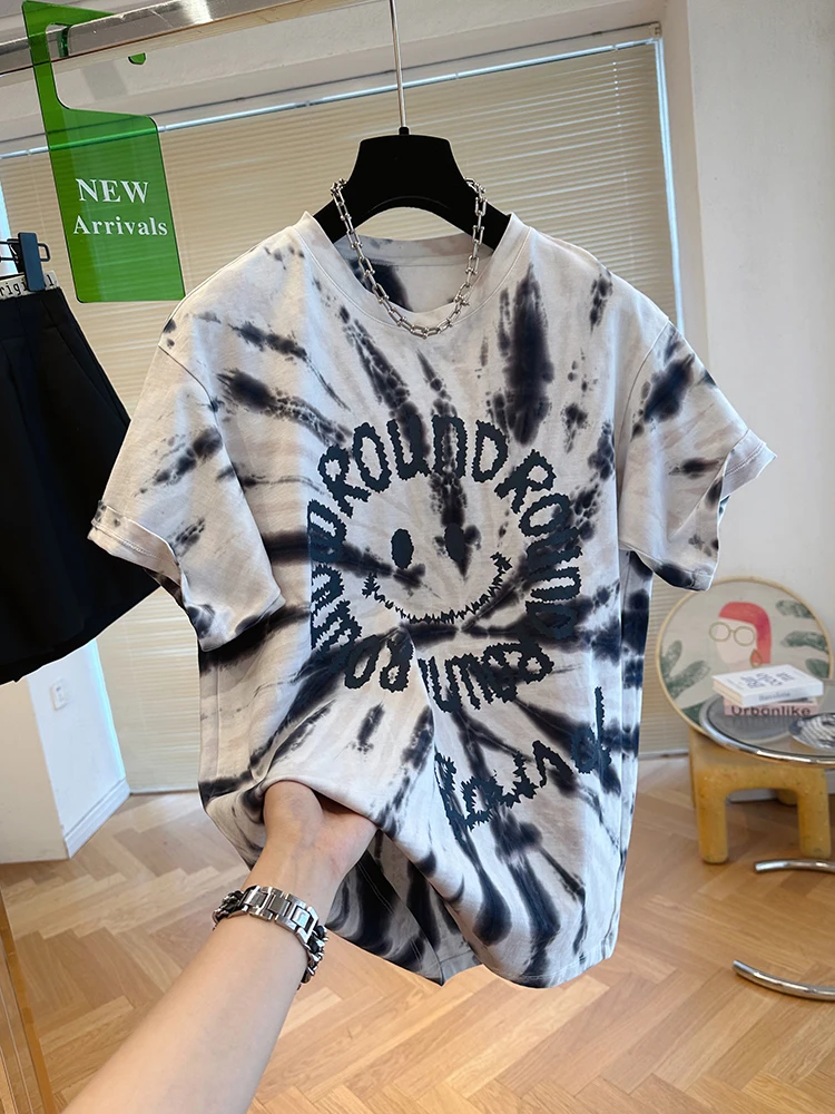 

Unique Dyed Face T-irt plus Size 300 Pou Women's Summer Loose Cotton ort Sve Top f Sve Body irt