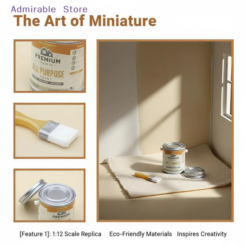wMini Dollhouse Miniature Paint Bucket Brush 2Pcs Set Durable Tiny Props for DIY Dollhouse Layout Kids Pretend Play Hobby
