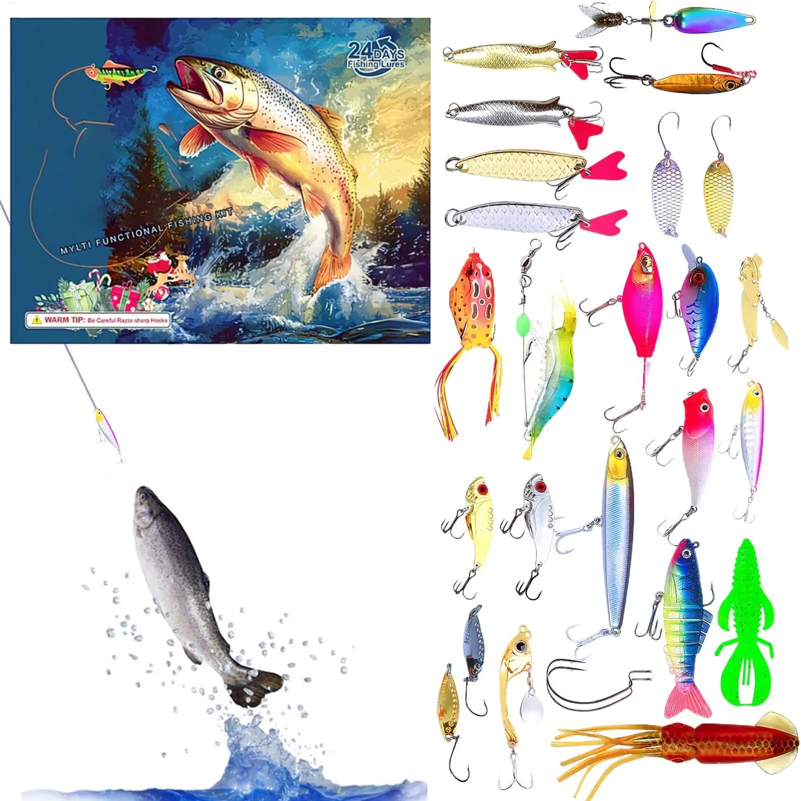 

Fishing Advent Christmas Fishing Tackle Advent 24 Days Fun Holiday Party Favors Stocking Stuffers For Men Boys Anglers Adult