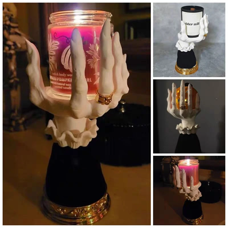 Creative Witch Hand Candlestick Palm Pendulum Bone Knot Hand Tray Crafts Furniture Desk Horror Atmosphere Decoration