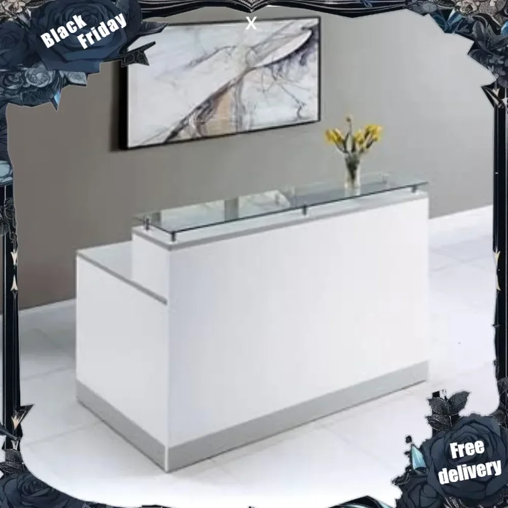 

Modern Reception Desk with Counter, Front Desk, Retail Checkout Counter, Office, Lobby, Salon, Store, 63" W x 32" D, White