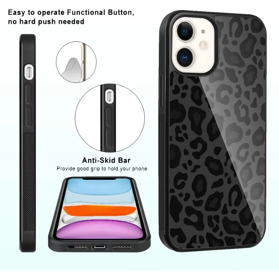 Compatibile con la custodia per iPhone 11 modello carino stampa leopardo nero ghepardo + protezione schermo copertura antiurto per pneumatici