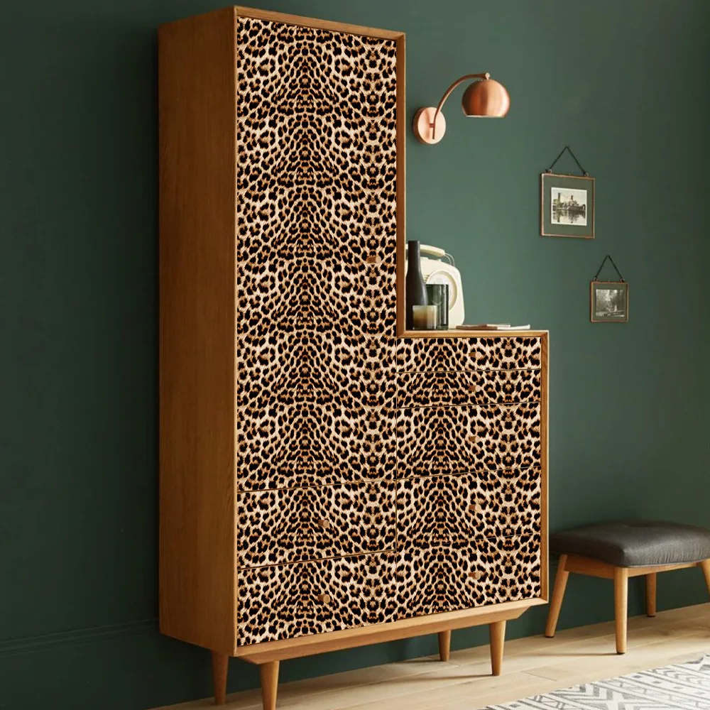 Self Adhesive Vinyl Leopard Wallpaper Animal Print Contact Paper Shelf Liner for Cabinets Drawer Furniture Table Waterproof