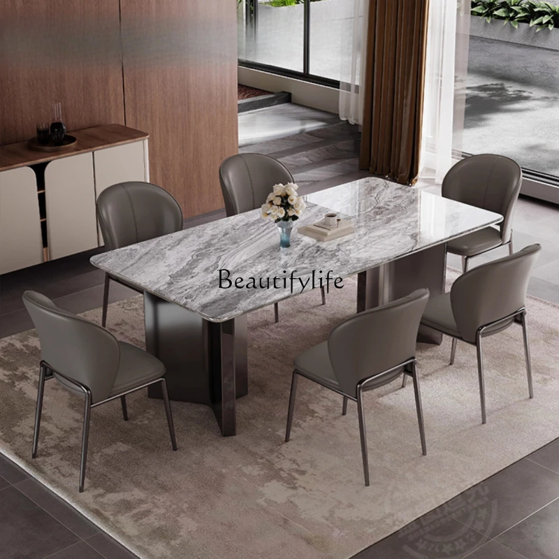 

Italian light luxury marble dining table Household rectangular supercrystalline stone dining table