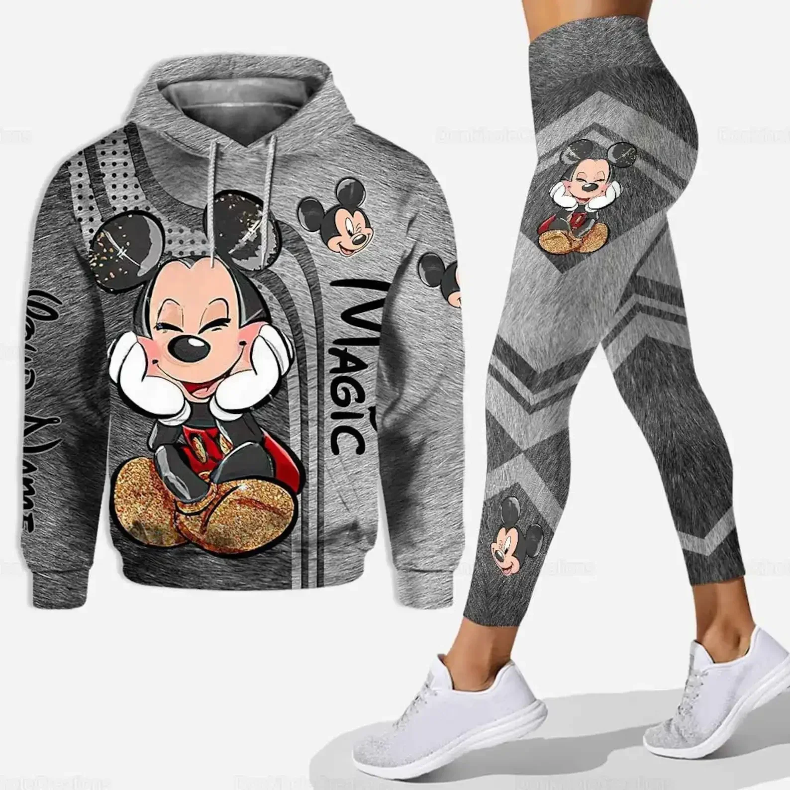 Yeni Disney Mickey Mouse 3D Hoodie kadın Hoodie Yoga pantolon seti Disney Mickey Yoga Sweatpants Hoodie moda spor elbise