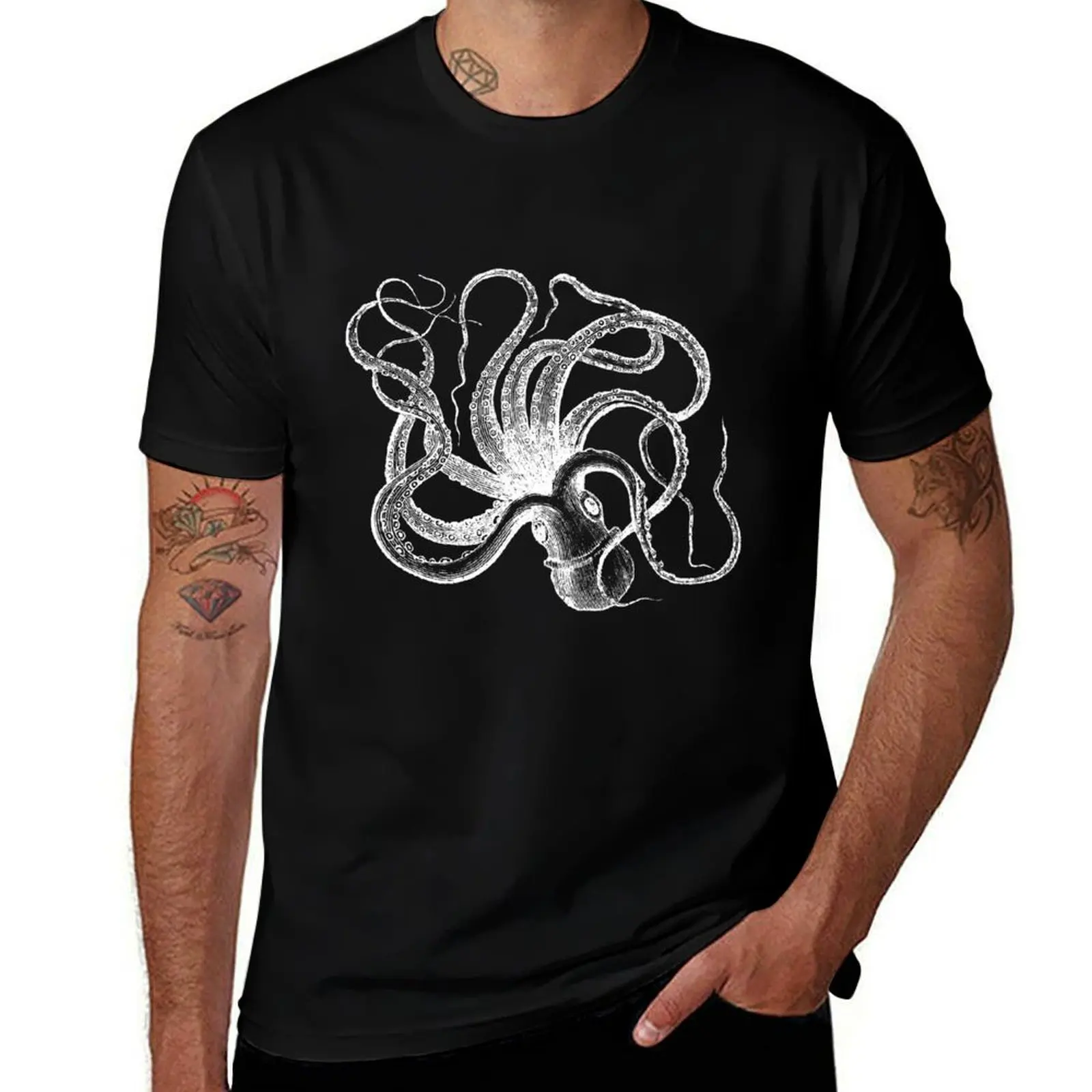 Vintage Octopus Kraken Engraving T-Shirt Sport Basic Moisture Wicking Tee