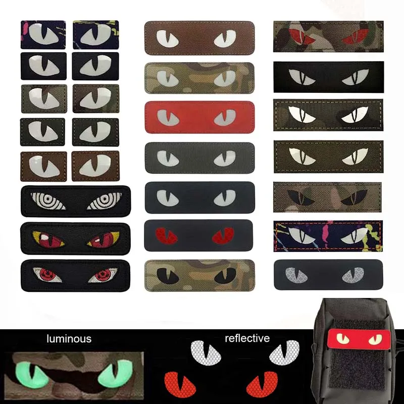 Cat Tiger Eyes,Evil Eye Badge Clothes Patches with Hook and Loop Glow In Dark,Military Tactical Badges Sticker For Hat,Backpack