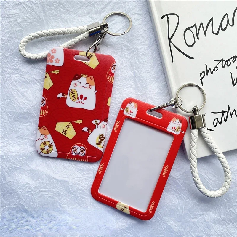 Ins Korean Cartoon PVC Clear Card Cover Bank ID Credit Bus Access Card Holder Waterproof Protective Plastic Cover with Key Chain image 3