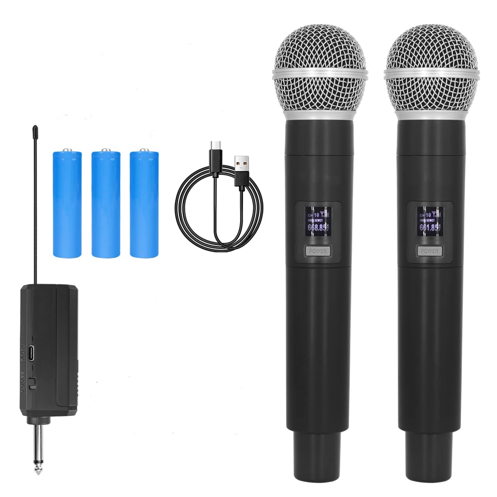 Wireless microphone 2 channel UHF fixed frequency dynamic microphone party karaoke church show meeting