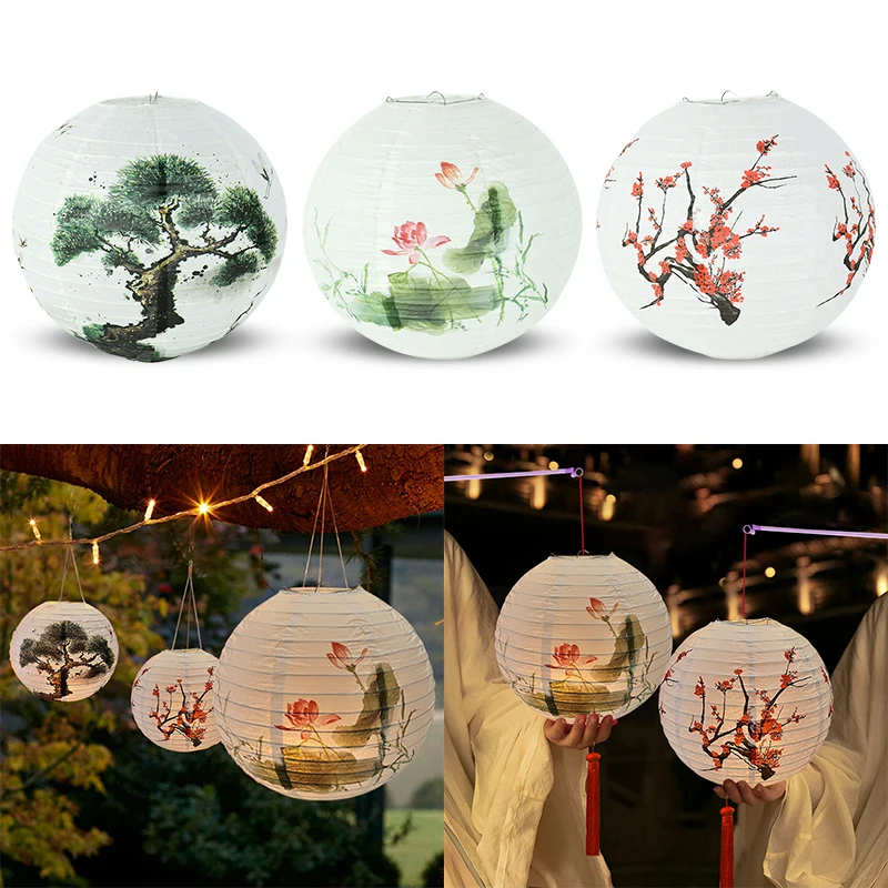 

30cm Chinese Style Round Paper Lantern Plum Blossom Lotus Letter Printed Festival Lanterns Wedding Party Home Hanging Decoration