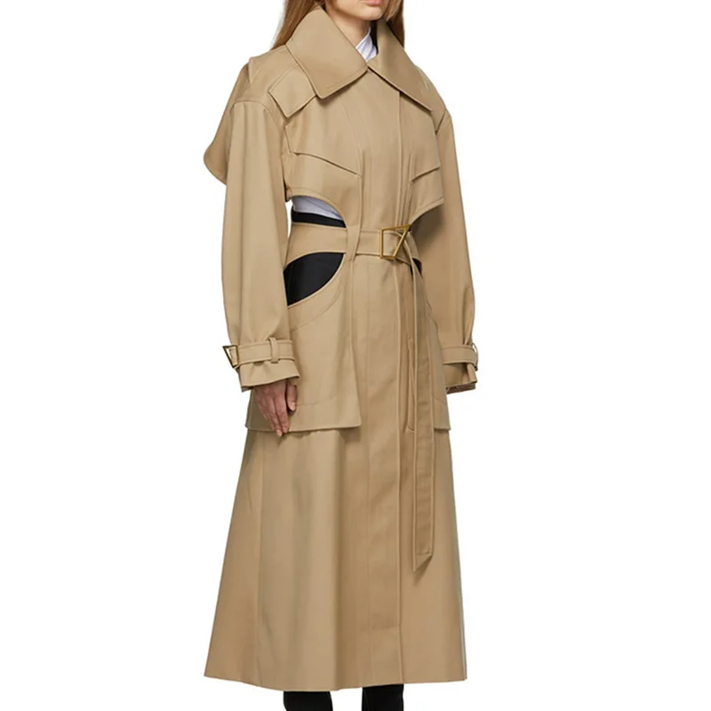 Uitgehold Loopgraaf Britse Stijl Riem Lange Caot Windjack Vrouwen Herfst Lente Streetwear Kantoor Jas Trench