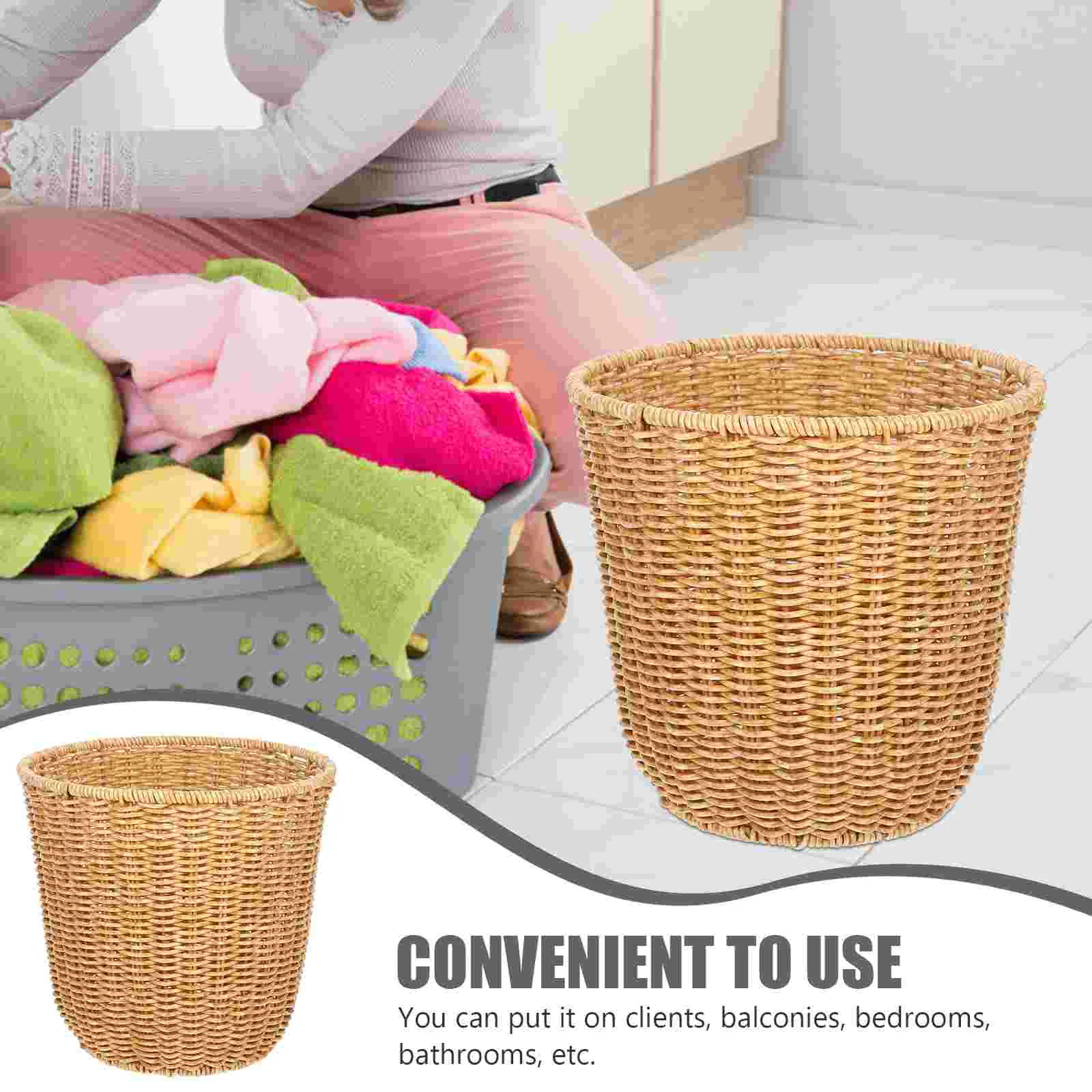 Decorative Trash Can Woven Grocery Basket Storage Organizer Sundries Rubbish Bin