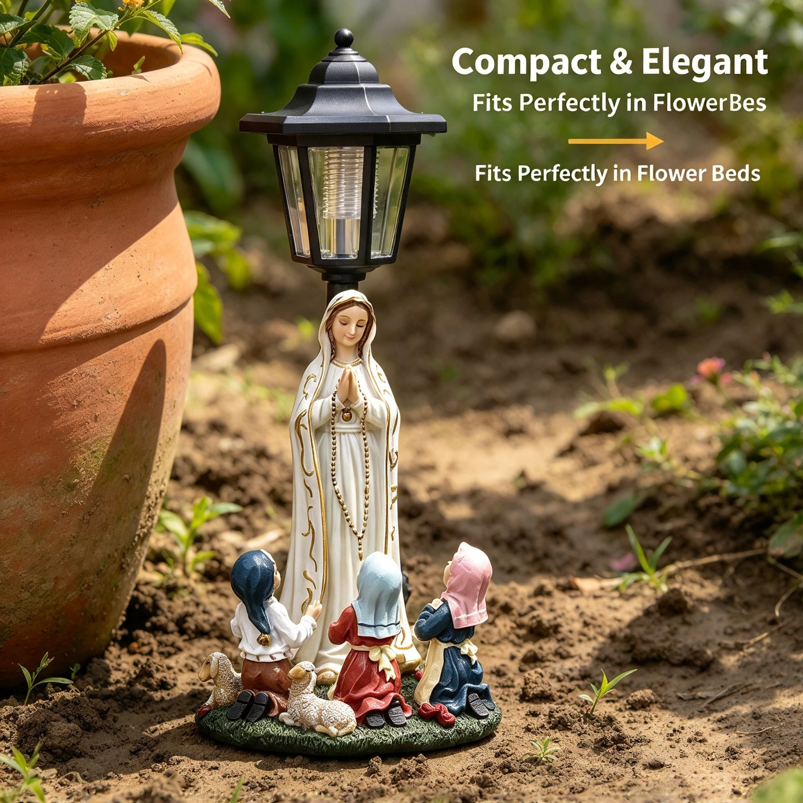 Solar LED Virgin Mary Statue, Resin Garden Light Outdoor, Waterproof Prayer Figurine Catholic Religious, Home Yard Decor Gift
