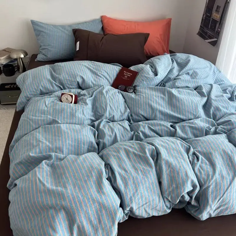 Blue Stripes Bedding Set Simple Design Twin Single Queen Size Girls Boys Soft Home Hotel Pillowcase Bed Sheet Duvet Cover