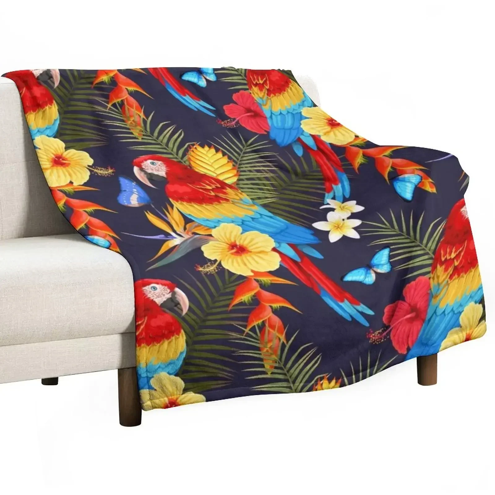 

Wild Macaws Painting (Black) - Exotic Tropical Birds - Colorful Parrots Throw Blanket Shaggy Soft Big Blankets